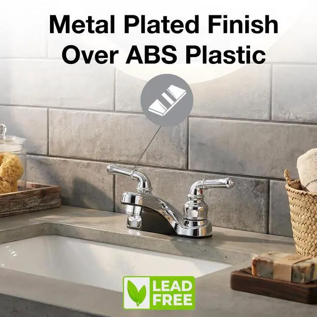 Alt view image 6 of 7 - Lynden Bathroom Sink Faucet, Metallic Plated ABS (Chrome) | Lightweight, rustproof, and easy to install; smooth valve control for kitchen, bath, or laundry sinks. Durable plastic build