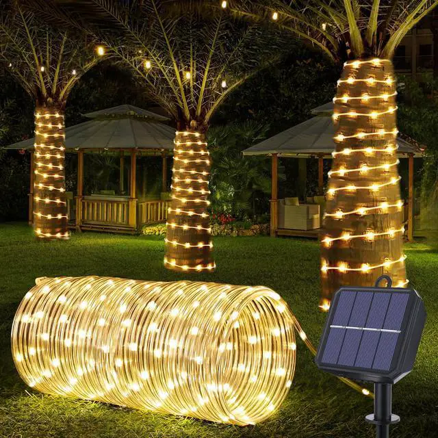 Main image of Solar Rope Lights, 66ft 200LED Solar String Lights, 8 Modes, Waterproof | Solar Outdoor Light, Flexible Clear Trampoline Light for Garden Backyard Patio Deck Porch Pool Tree Decorations - Warm White