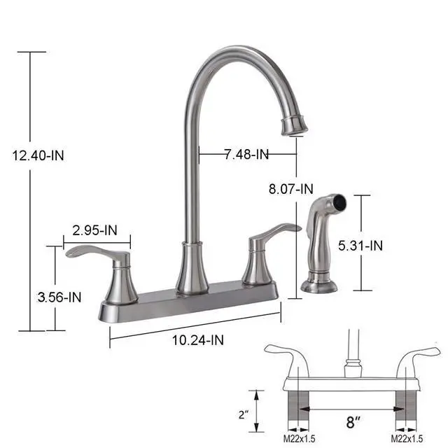 Alt view image 7 of 7 - 3 Hole or 4 Hole Two Handle Kitchen Faucet with Side Sprayer, Commercial Lead-Free Brushed Nickel Kitchen Sink Faucets for Rv Sinks with High-Arc Spout & Side Sprayer, VADR0004L