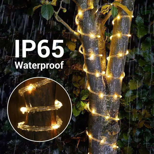 Alt view image 6 of 7 - Solar Rope Lights, 66ft 200LED Solar String Lights, 8 Modes, Waterproof | Solar Outdoor Light, Flexible Clear Trampoline Light for Garden Backyard Patio Deck Porch Pool Tree Decorations - Warm White