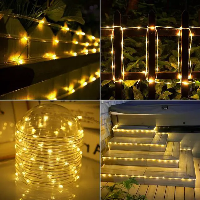 Alt view image 7 of 7 - Solar Rope Lights, 66ft 200LED Solar String Lights, 8 Modes, Waterproof | Solar Outdoor Light, Flexible Clear Trampoline Light for Garden Backyard Patio Deck Porch Pool Tree Decorations - Warm White