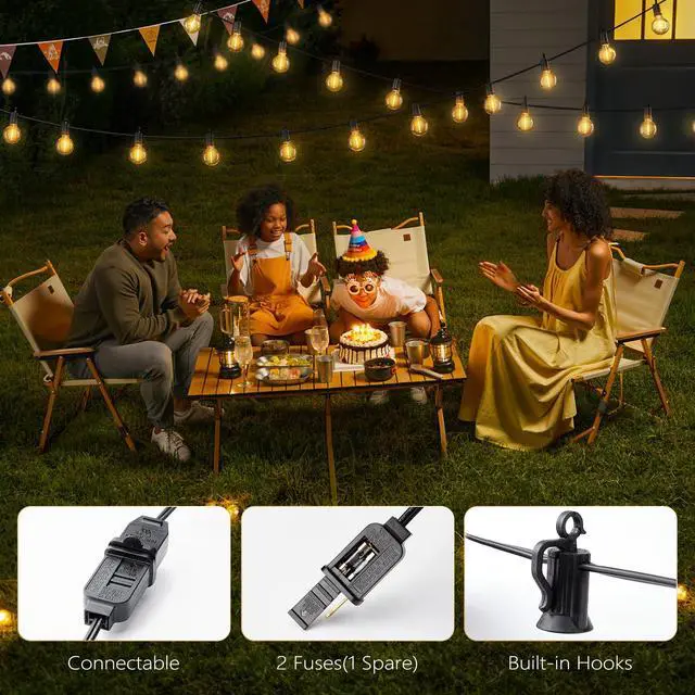 Alt view image 6 of 6 - Outdoor String Lights, 35FT with 30 Bulbs, Waterproof Connectable | Patio Lights with Shatterproof G40 Replaceable Bulbs, Plug-In Outside Hanging Light for Backyard Bistro Porch Party Decor