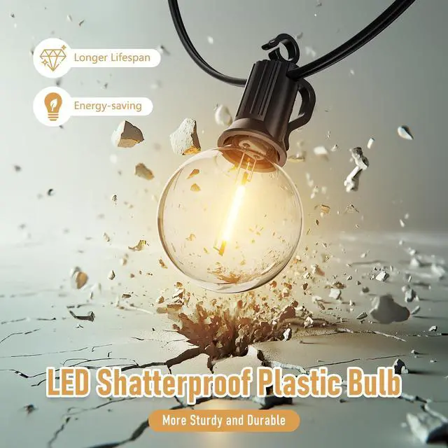 Alt view image 5 of 6 - Outdoor String Lights, 35FT with 30 Bulbs, Waterproof Connectable | Patio Lights with Shatterproof G40 Replaceable Bulbs, Plug-In Outside Hanging Light for Backyard Bistro Porch Party Decor