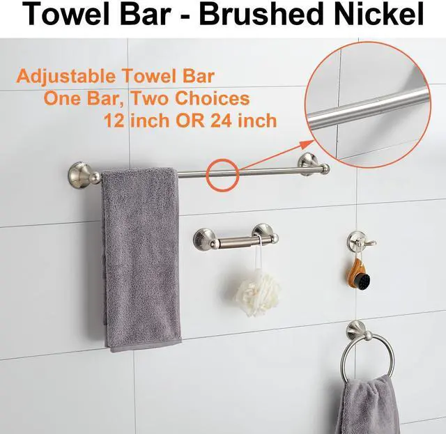 Alt view image 2 of 7 - Bathroom Accessory Set, Brushed Nickel Adjustable Expandable Towel Bar 4-Piece Bathroom Hardware Set Wall Mounted