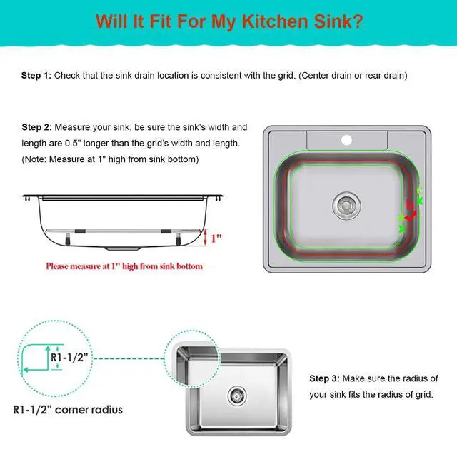 Alt view image 5 of 7 - Sink Protectors for Kitchen Sink Universal Double Bowl | 304 Premium Stainless Steel Sink Bottom Grid 13.2"x11.6", Kitchen Sink Protector Grid Sink Grate Rack Rear Drain, 2 Pcs