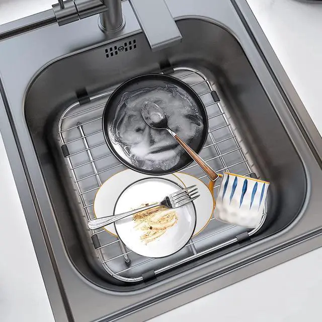 Alt view image 4 of 7 - Sink Protectors for Kitchen Sink Universal Double Bowl | 304 Premium Stainless Steel Sink Bottom Grid 13.2"x11.6", Kitchen Sink Protector Grid Sink Grate Rack Rear Drain, 2 Pcs