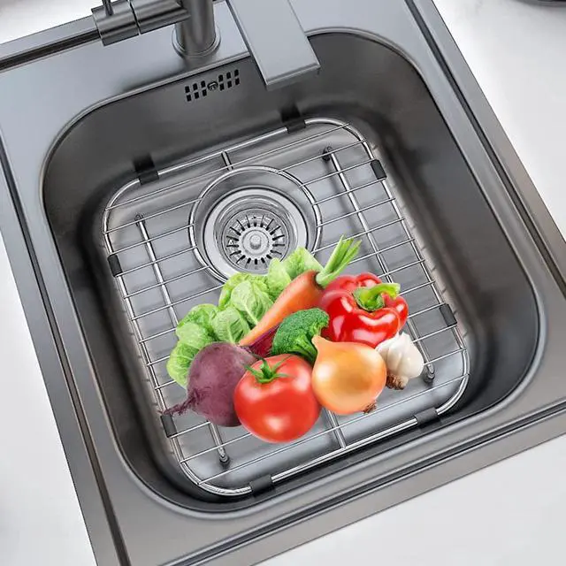 Alt view image 3 of 7 - Sink Protectors for Kitchen Sink Universal Double Bowl | 304 Premium Stainless Steel Sink Bottom Grid 13.2"x11.6", Kitchen Sink Protector Grid Sink Grate Rack Rear Drain, 2 Pcs