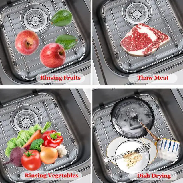 Alt view image 7 of 7 - Sink Protectors for Kitchen Sink Universal Double Bowl | 304 Premium Stainless Steel Sink Bottom Grid 13.2"x11.6", Kitchen Sink Protector Grid Sink Grate Rack Rear Drain, 2 Pcs