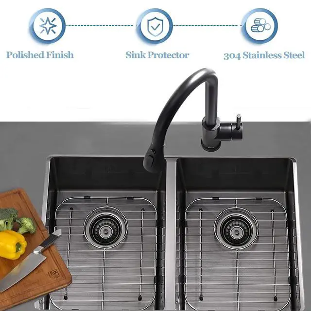 Alt view image 6 of 7 - Sink Protectors for Kitchen Sink Universal Double Bowl | 304 Premium Stainless Steel Sink Bottom Grid 13.2"x11.6", Kitchen Sink Protector Grid Sink Grate Rack Rear Drain, 2 Pcs