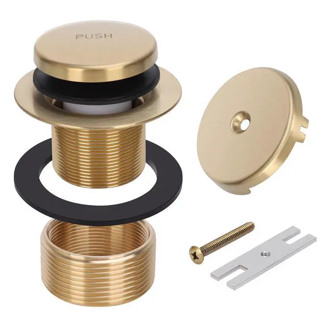 Alt view image 2 of 7 - Tip-Toe Tub Drain Trim Kit with One Hole Overflow Faceplate Conversion Kit Assembly Universal Fine Coarse Thread Replacement Brushed Gold