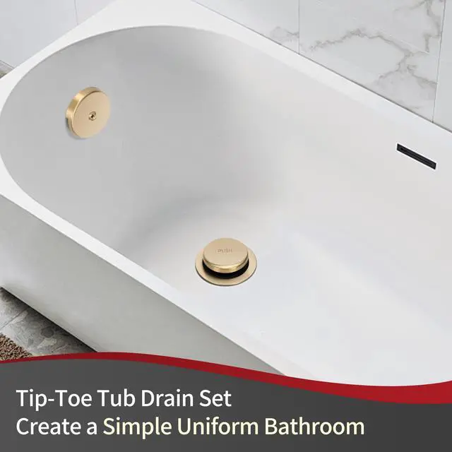 Alt view image 3 of 7 - Tip-Toe Tub Drain Trim Kit with One Hole Overflow Faceplate Conversion Kit Assembly Universal Fine Coarse Thread Replacement Brushed Gold