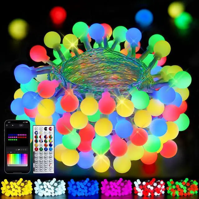 Main image of 46ft 100LED Smart Color Changing Globe String Lights Indoor APP Control | Fairy Lights Plug in with Remote, Music Syn, Clear Wire Twinkle Light for Bedroom, Multicolor & Modes, Waterproof, Room Decor