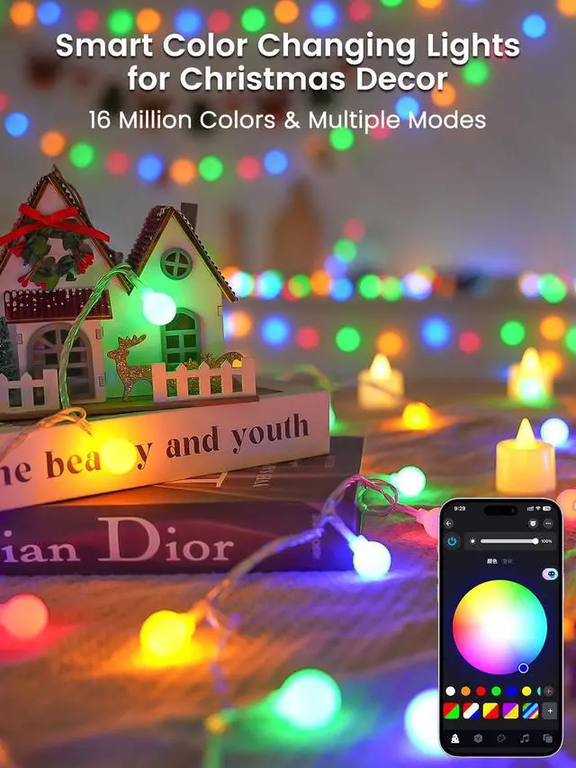 Alt view image 5 of 7 - 46ft 100LED Smart Color Changing Globe String Lights Indoor APP Control | Fairy Lights Plug in with Remote, Music Syn, Clear Wire Twinkle Light for Bedroom, Multicolor & Modes, Waterproof, Room Decor