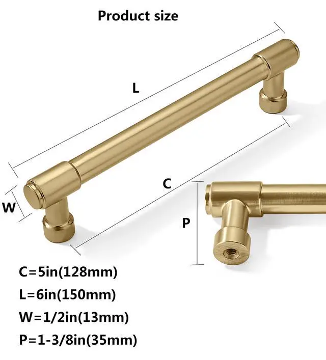 Alt view image 2 of 7 - 10 Pack 5 Inch Brushed Gold Cabinet Pulls Satin Brass Drawer Pulls Kitchen Cabinet Hardware Kitchen Handles for Cabinets Cupboard Handles Drawer Handles