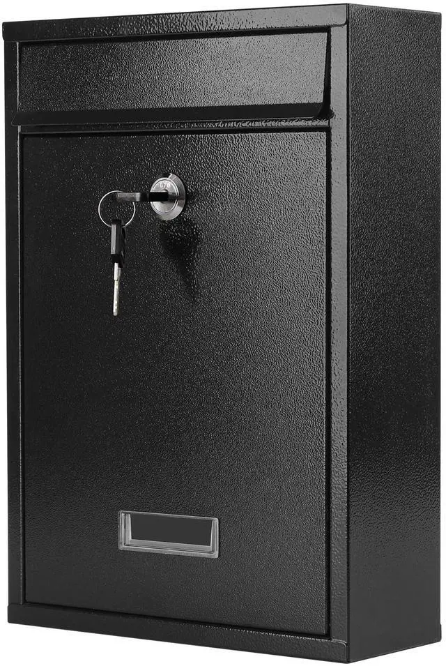 Main image of Mailbox for Outside, Wall Mount Locking Mailbox, Security Drop Box with Key Lock for Letters, Cash, Cards, Steel Mail Box for House Office School, 12.4H x 8.54L x 3.35W Inches, Black