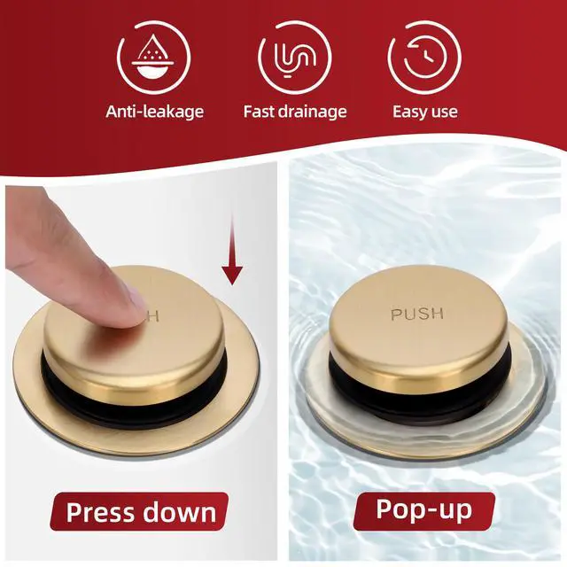 Alt view image 4 of 7 - Tip-Toe Tub Drain Trim Kit with One Hole Overflow Faceplate Conversion Kit Assembly Universal Fine Coarse Thread Replacement Brushed Gold