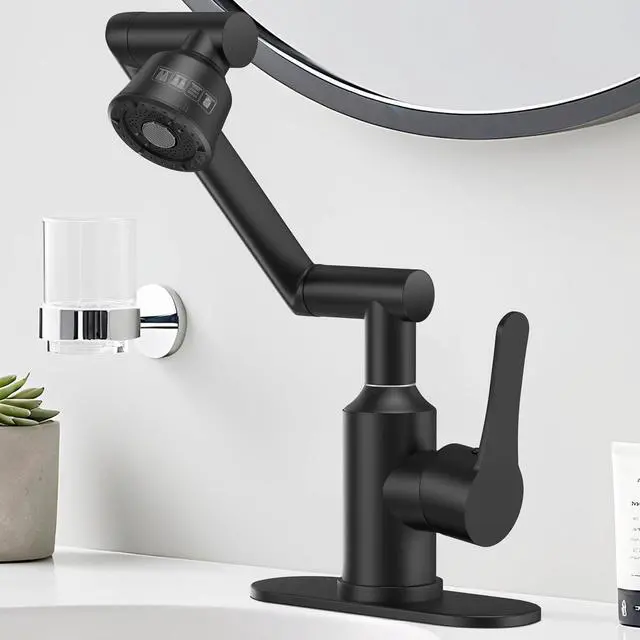 Main image of Stainless Steel Bathroom Sink Faucet, 1080° Rotatable, Matte Black | Fit 1 Hole Sink, 4 Water Outlet Modes, Three-stage Rotating Design, Flexible Adjustment, Anti-Rust, No Leakage, Single Handle