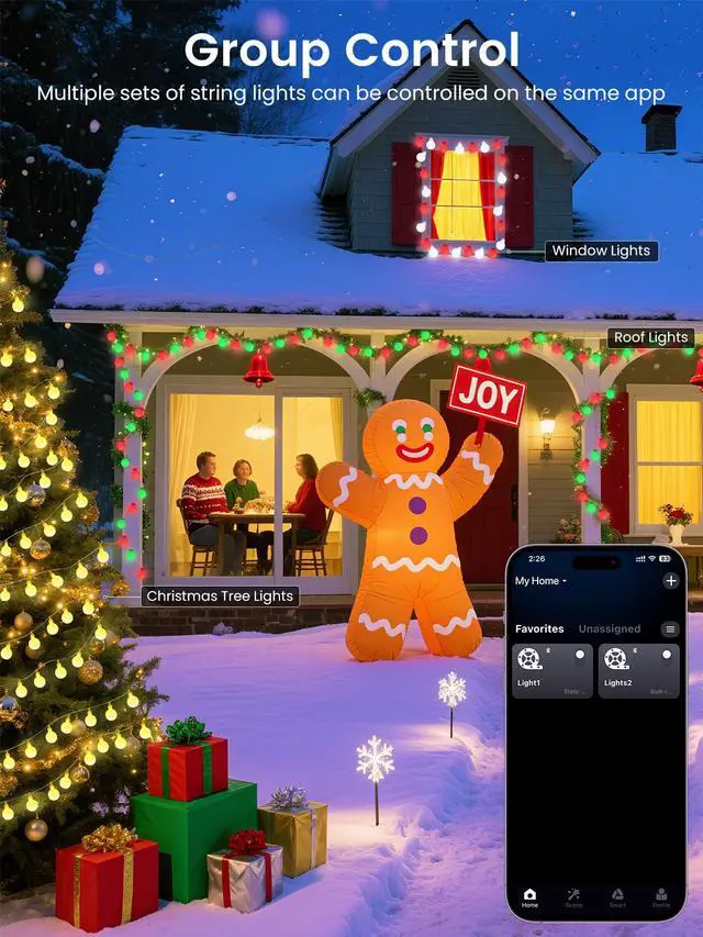 Alt view image 7 of 7 - 46ft 100LED Smart Color Changing Globe String Lights Indoor APP Control | Fairy Lights Plug in with Remote, Music Syn, Clear Wire Twinkle Light for Bedroom, Multicolor & Modes, Waterproof, Room Decor