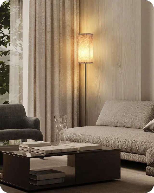 Alt view image 2 of 7 - 64.2 Dimmable Floor Lamp for Living Room with Remote and Foot Switch, Corner Floor Lamp for Bedroom, Includes 10W A19 Bulb, Modern Standing Tall Lamp, ETL Listed Beige and Black E17LD05