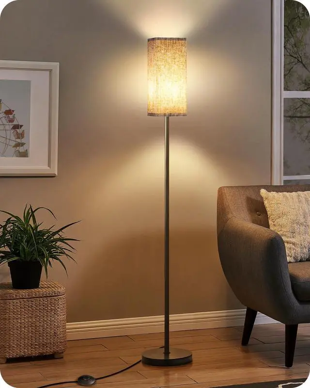 Alt view image 6 of 7 - 64.2 Dimmable Floor Lamp for Living Room with Remote and Foot Switch, Corner Floor Lamp for Bedroom, Includes 10W A19 Bulb, Modern Standing Tall Lamp, ETL Listed Beige and Black E17LD05