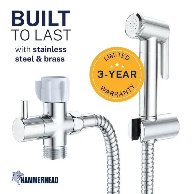 Alt view image 2 of 7 - Solid Metal Adjustable Pressure Handheld Bidet Sprayer for Toilet, Handheld Bidet Attachment with 47-Inch Hose and Leak-Proof T-Valve, Jet Spray for Toilet, Muslim Shower, Chrome
