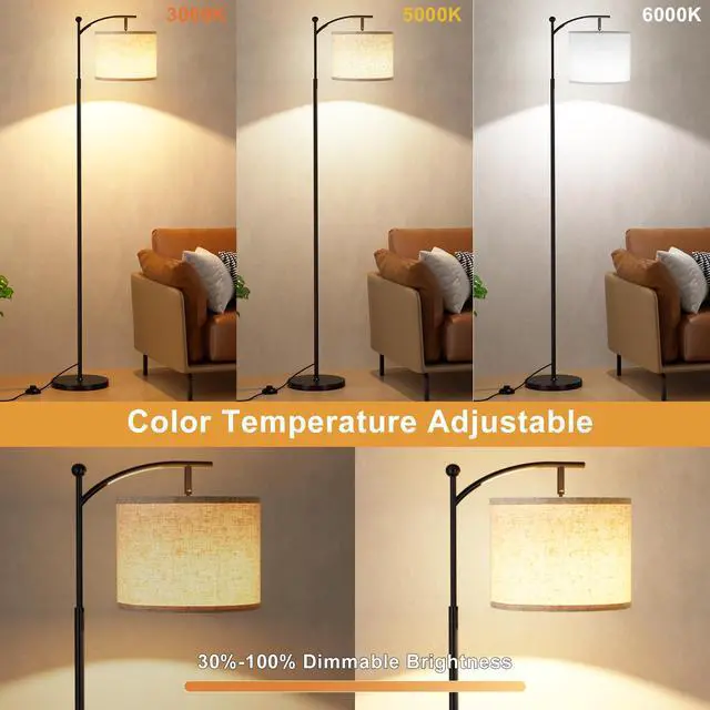 Alt view image 4 of 7 - 60" Floor Lamp with Remote and Stepless Dimmable Bulb, Black Pole | Colors Temperature and Brightness Adjustable, Foot Switch, Remote Control, Beige Shade, Modern Floor Lamp for Living Room