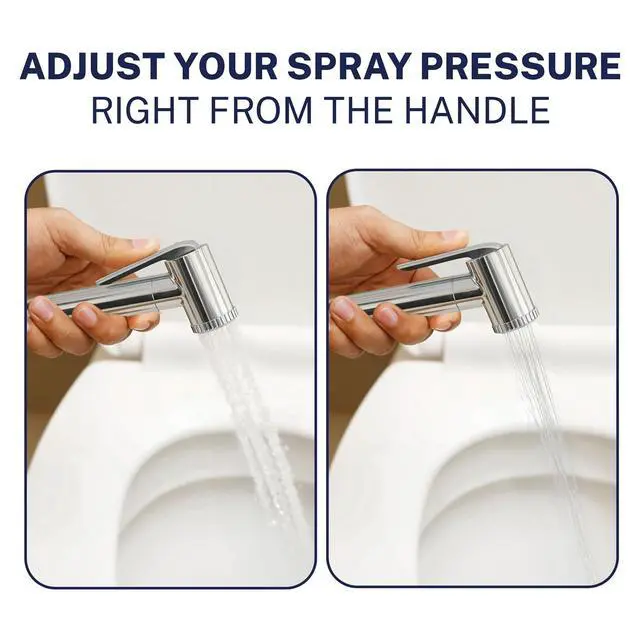 Alt view image 4 of 7 - Solid Metal Adjustable Pressure Handheld Bidet Sprayer for Toilet, Handheld Bidet Attachment with 47-Inch Hose and Leak-Proof T-Valve, Jet Spray for Toilet, Muslim Shower, Chrome