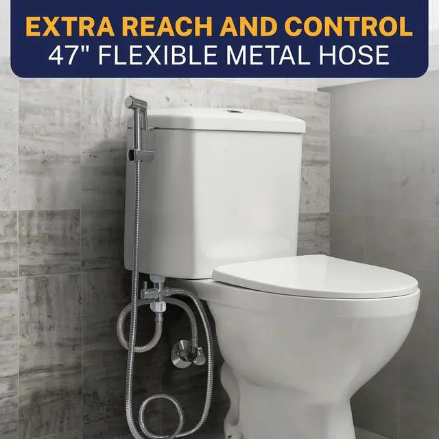 Alt view image 5 of 7 - Solid Metal Adjustable Pressure Handheld Bidet Sprayer for Toilet, Handheld Bidet Attachment with 47-Inch Hose and Leak-Proof T-Valve, Jet Spray for Toilet, Muslim Shower, Chrome
