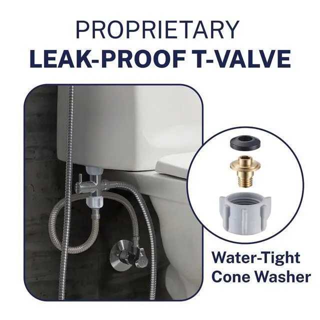Alt view image 6 of 7 - Solid Metal Adjustable Pressure Handheld Bidet Sprayer for Toilet, Handheld Bidet Attachment with 47-Inch Hose and Leak-Proof T-Valve, Jet Spray for Toilet, Muslim Shower, Chrome