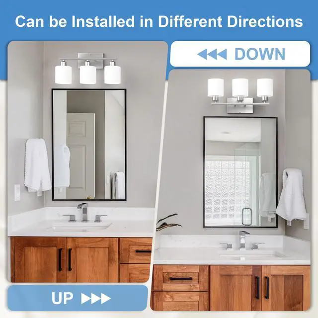Alt view image 4 of 7 - 18 Inches Bathroom Light Fixtures Over Mirror Brushed Nickel | Anti-Rust 3-Light Vanity Lights Over Mirror, E26 Standard Socket, Milky White Glass Shades, Bulbs Not Included