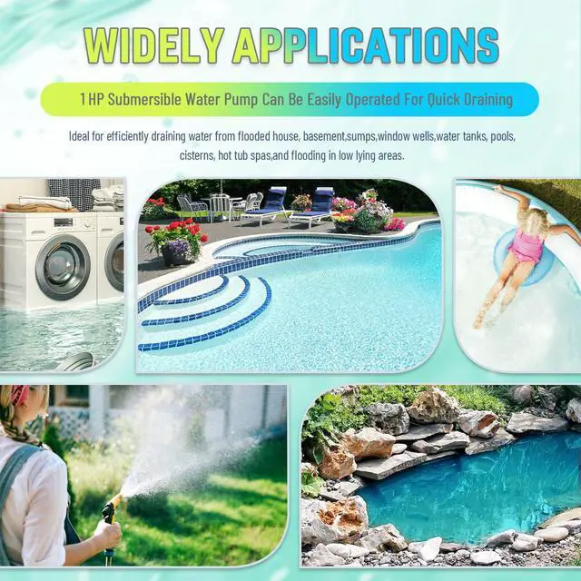 Alt view image 6 of 6 - 1/3 HP Submersible Water Pump 2000 GPH Portable Small Sump Pump For Pool Cover, Basements, Puddles, Gardens Ponds With 16.4 Ft Power Cord and Hose Adapters, Yellow