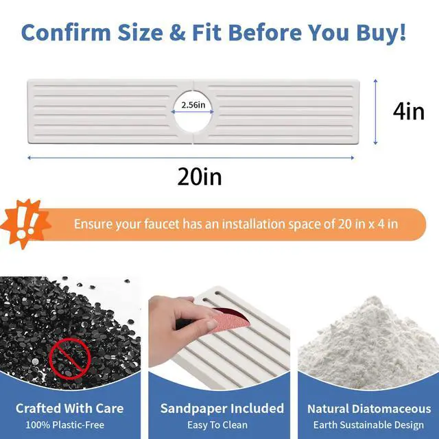 Alt view image 3 of 7 - Stone Faucet Mat for Kitchen Sink, Water Absorbing Sink Water Splash Guard, Fast-Drying Kitchen Sink Faucet Mat, Durable Protector and Stone Drying Mat for Kitchen Counter & Bathroom Sink