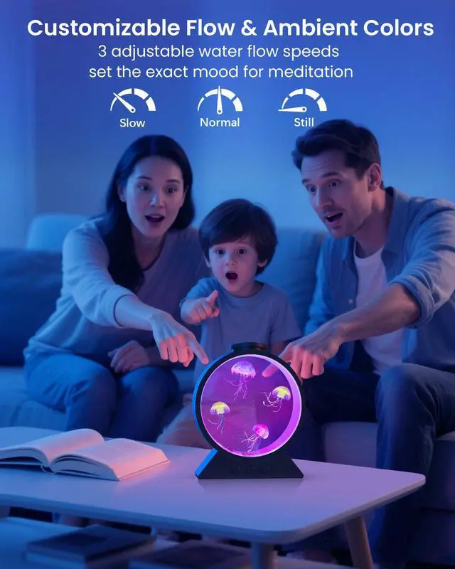 Alt view image 4 of 7 - Jellyfish Lamp for Sleep Anxiety Calming Night Light for Bedroom(Black) | Whisper-Quiet Sensory | 7 Soft Color Modes | Adjustable Water Flow | 8H Auto-Off Timer | Rounded Tank Lamp Gift for All Ages
