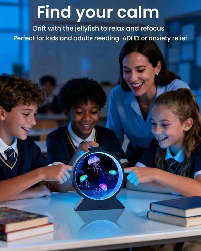 Alt view image 5 of 7 - Jellyfish Lamp for Sleep Anxiety Calming Night Light for Bedroom(Black) | Whisper-Quiet Sensory | 7 Soft Color Modes | Adjustable Water Flow | 8H Auto-Off Timer | Rounded Tank Lamp Gift for All Ages