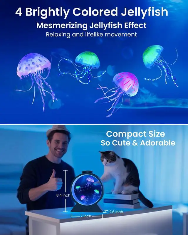 Alt view image 6 of 7 - Jellyfish Lamp for Sleep Anxiety Calming Night Light for Bedroom(Black) | Whisper-Quiet Sensory | 7 Soft Color Modes | Adjustable Water Flow | 8H Auto-Off Timer | Rounded Tank Lamp Gift for All Ages