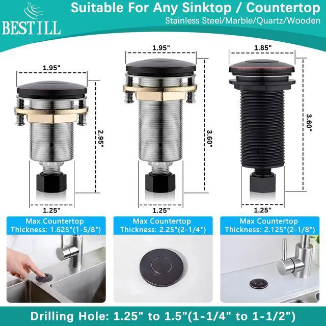 Alt view image 5 of 7 - Garbage Disposal Air Switch Kit-UL Listed, Cordless Sink Top Switch Button for Waste Disposer, 3.6" Long Push Button with Brass Cover, Oil Rubbed Bronze, Compatible with all Garbage Disposals