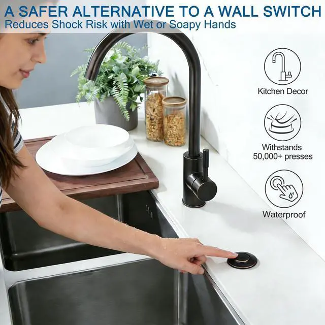 Alt view image 7 of 7 - Garbage Disposal Air Switch Kit-UL Listed, Cordless Sink Top Switch Button for Waste Disposer, 3.6" Long Push Button with Brass Cover, Oil Rubbed Bronze, Compatible with all Garbage Disposals