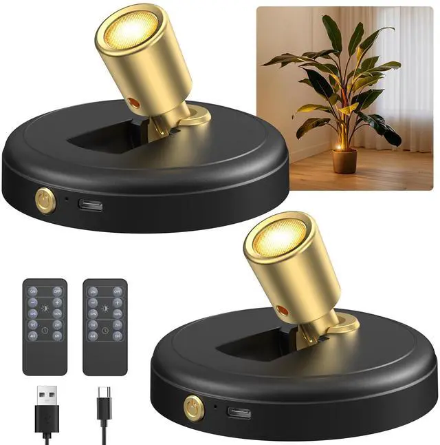 Main image of Rechargeable Battery LED Spotlight Indoor: Wireless Mini Art Accent Spot Lights with Timer Remote - Small Dimmable Uplight for Plants Display Painting Dartboard Artwork Portrait Closet