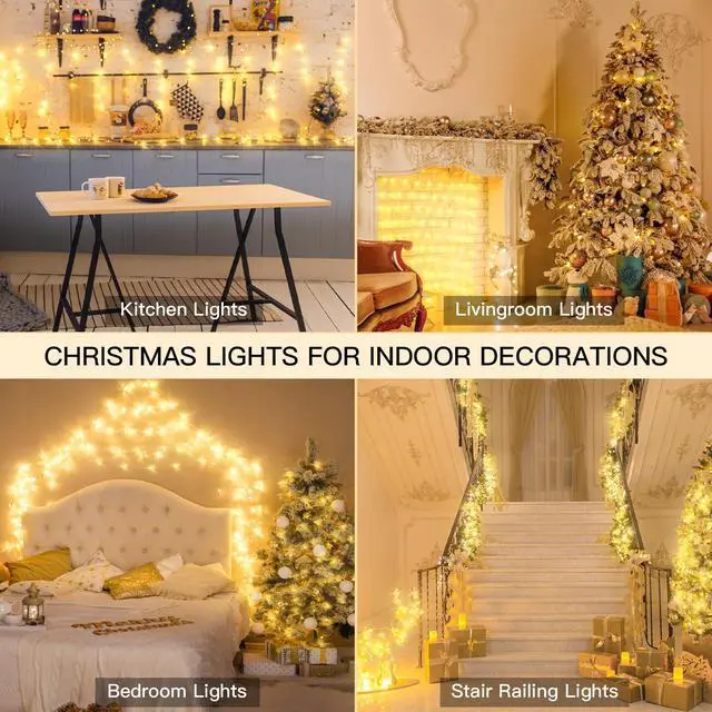 Alt view image 4 of 7 - String Lights Indoor Plug in 100 LED Christmas Lights Warm White | 33ft Outdoor Lights with Remote Timer 8 Modes Fairy Classroom Lights for Bedroom Dorm Xmas Tree Wedding Waterproof