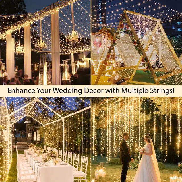 Alt view image 6 of 7 - String Lights Indoor Plug in 100 LED Christmas Lights Warm White | 33ft Outdoor Lights with Remote Timer 8 Modes Fairy Classroom Lights for Bedroom Dorm Xmas Tree Wedding Waterproof