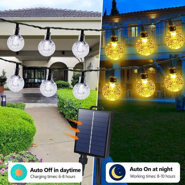 Alt view image 2 of 7 - Solar String Lights Outdoor Waterproof, 65FT 100LED Globe,Warm White | 8 Modes Waterproof Outdoor Solar Powered Patio Lights for Spring Summer Garden Lawn Gazebo Porch Backyard Tree Decorations