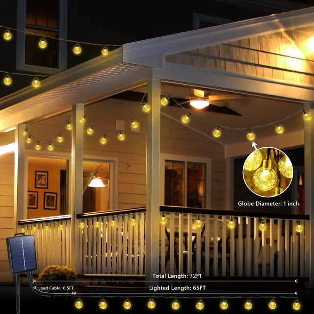Alt view image 3 of 7 - Solar String Lights Outdoor Waterproof, 65FT 100LED Globe,Warm White | 8 Modes Waterproof Outdoor Solar Powered Patio Lights for Spring Summer Garden Lawn Gazebo Porch Backyard Tree Decorations