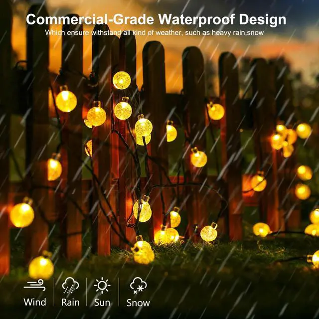 Alt view image 5 of 7 - Solar String Lights Outdoor Waterproof, 65FT 100LED Globe,Warm White | 8 Modes Waterproof Outdoor Solar Powered Patio Lights for Spring Summer Garden Lawn Gazebo Porch Backyard Tree Decorations