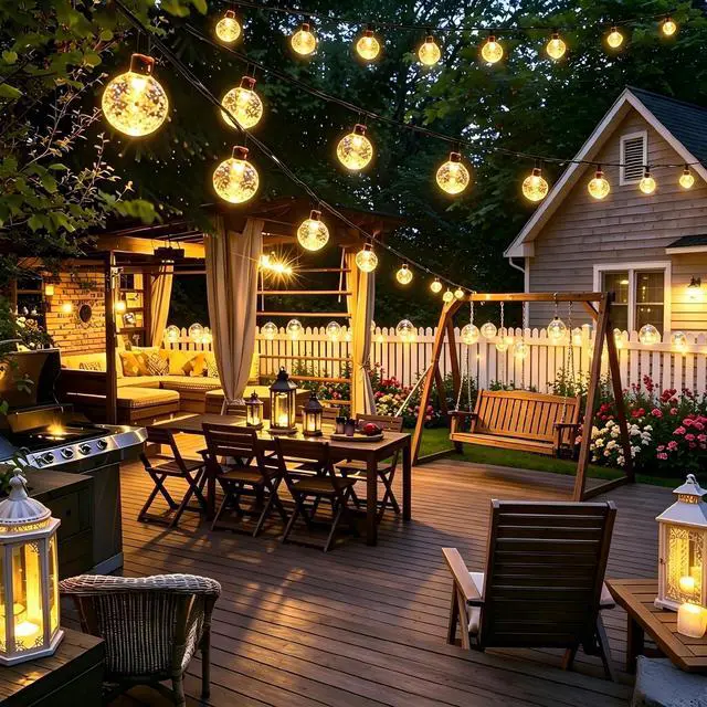 Alt view image 6 of 7 - Solar String Lights Outdoor Waterproof, 65FT 100LED Globe,Warm White | 8 Modes Waterproof Outdoor Solar Powered Patio Lights for Spring Summer Garden Lawn Gazebo Porch Backyard Tree Decorations
