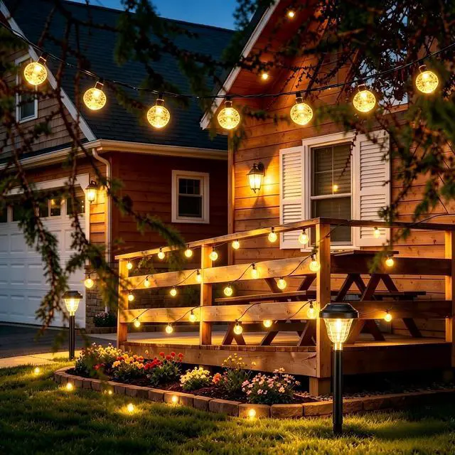 Alt view image 7 of 7 - Solar String Lights Outdoor Waterproof, 65FT 100LED Globe,Warm White | 8 Modes Waterproof Outdoor Solar Powered Patio Lights for Spring Summer Garden Lawn Gazebo Porch Backyard Tree Decorations
