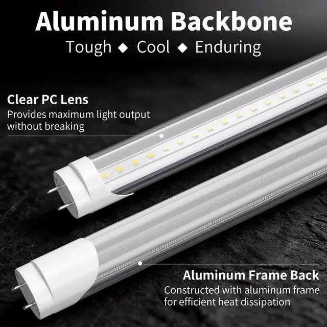 Alt view image 3 of 7 - Fluorescent Light Bulbs Replacement 4FT, T8 LED Bulbs 4 Foot Type A+B, 24W (65W Equivalent) 3200LM, 5000K Daylight, 48 Inch Tube, F32T8 or F40T12 LED Replacement, Non-Dimmable, 2-Pack