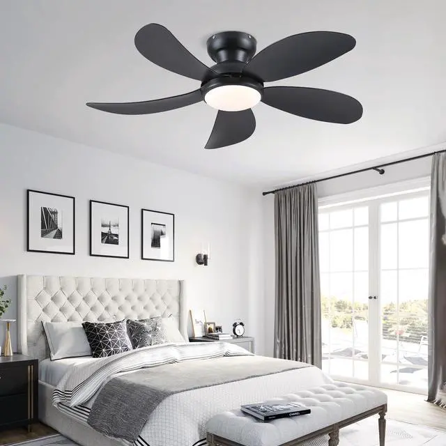 Alt view image 7 of 7 - 42"Black Low Profile Flush Mount Ceiling Fans with Lights and Remote | Super Large Airflow with 6 Wind Speeds, Reversible, Dimmable 3 CCT LED, 30W Noiseless DC Motor,Timer, for Bedroom Kitchen
