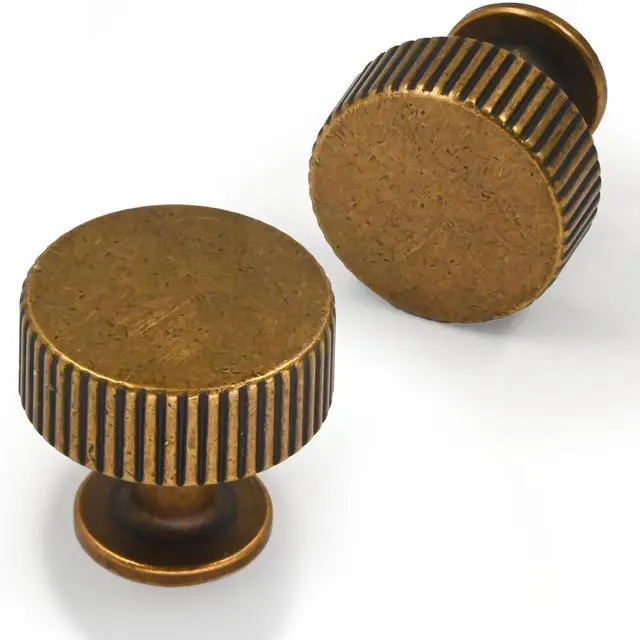 Main image of 10 Pack Antique Brass Cabinet Knobs 1-1/10 Inch(28mm) Single Hole Cabinet Pulls Round Kitchen Cabinet Knobs Drawer Knobs