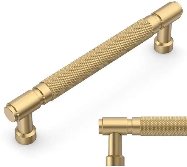 Main image of 10 Pack Champagne Bronze knurled Cabinet Pulls 5 Inch(128mm) Hole Center Drawer Pulls Cabinet Hardware Kitchen Cabinet Handles for Bathroom ZH0072