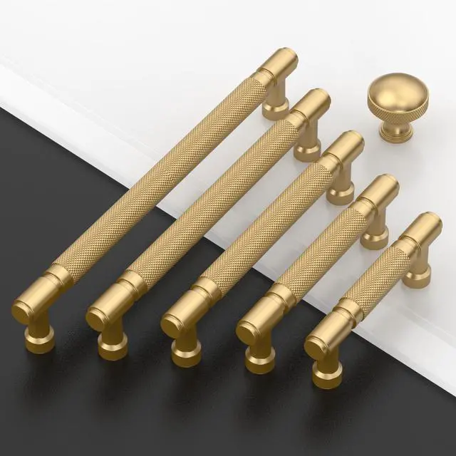 Alt view image 3 of 7 - 10 Pack Champagne Bronze knurled Cabinet Pulls 5 Inch(128mm) Hole Center Drawer Pulls Cabinet Hardware Kitchen Cabinet Handles for Bathroom ZH0072